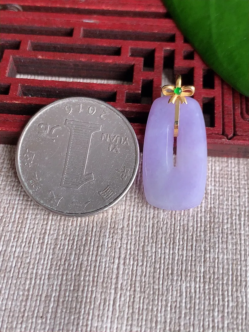 天然A货翡翠18K紫罗兰平安环吊坠尺寸27×22.4×12.4×3.2m量2.85g 0713