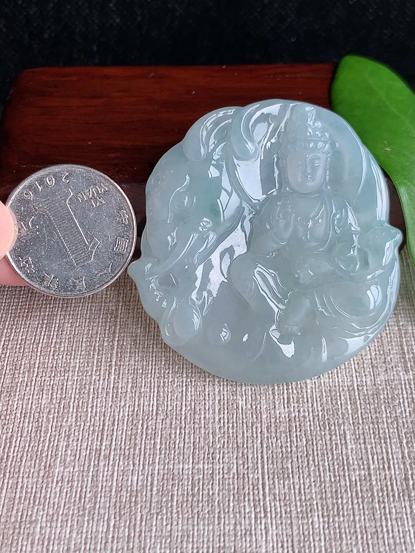 天然A货翡翠飘花普贤菩萨吊坠尺寸52.5×50×5.3m量30.34g 0713 2