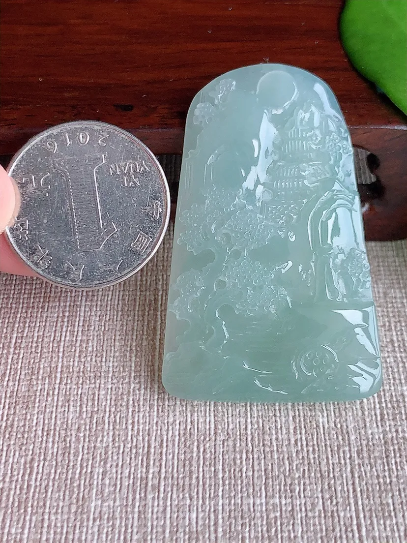 天然A货翡翠晴水意境山水牌吊坠 尺寸50.2×31.4×5.7m量19.30g 0713