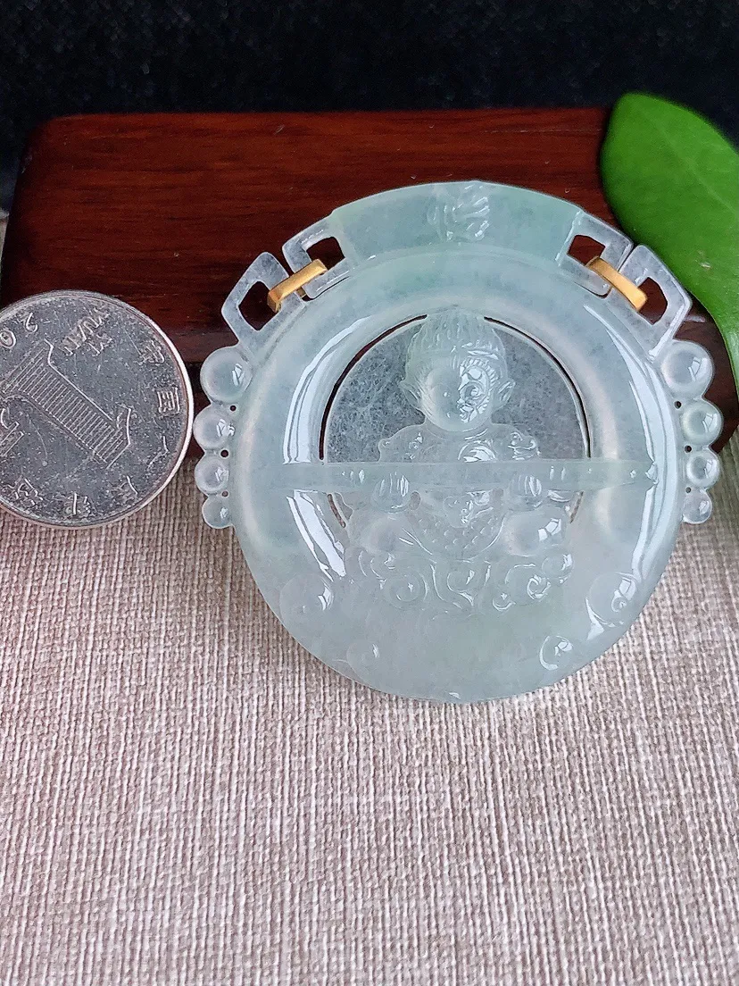天然A货翡翠18K晴水齐天大圣吊坠尺寸54.7×55×4.5m量26.28g 0713