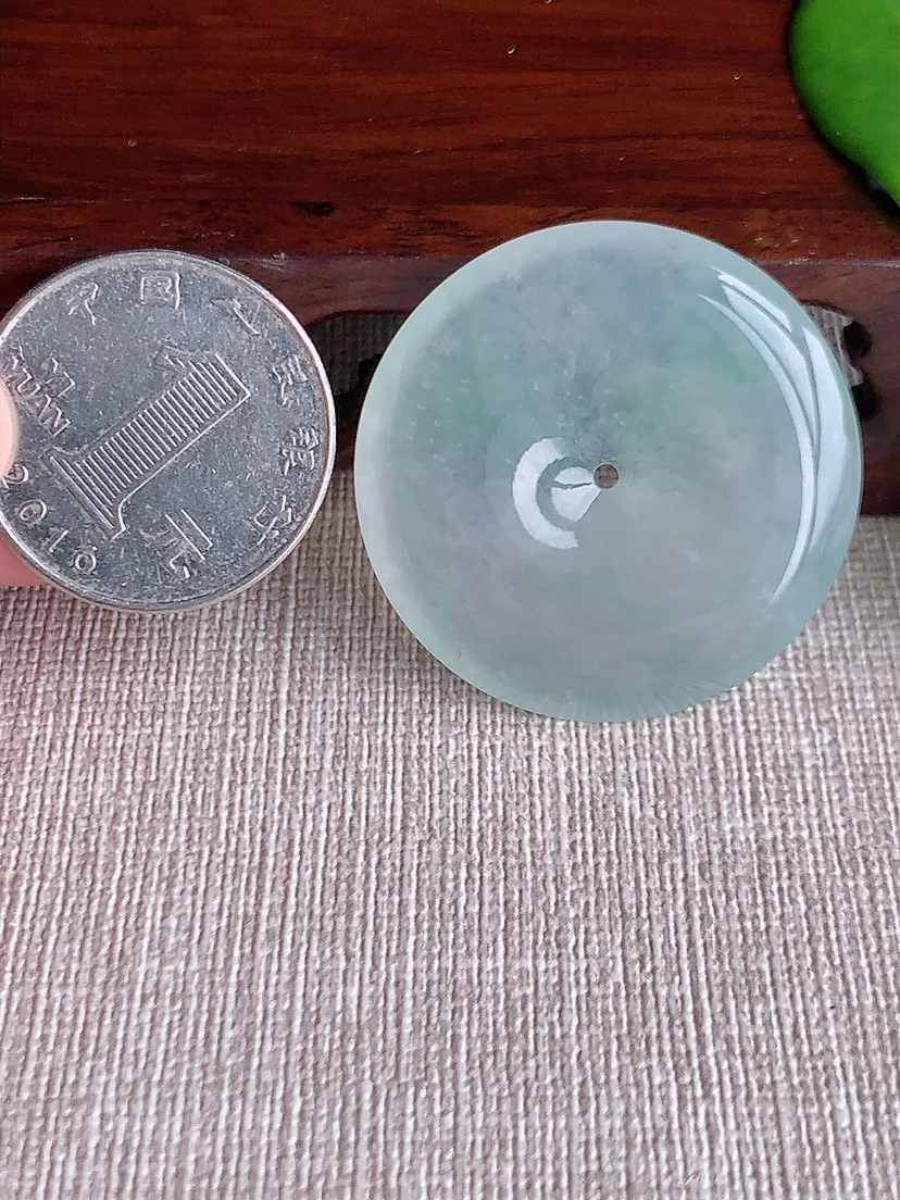 天然A货翡翠晴水平安扣吊坠尺寸34.5×5.4m量13.89g 0713