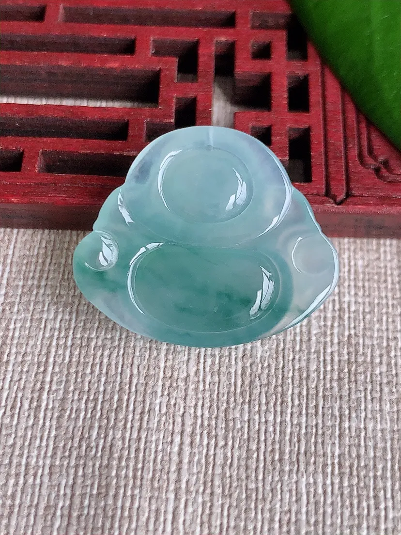 天然A货翡翠飘花佛公吊坠尺寸23×27.6×5m量5.06g 0713