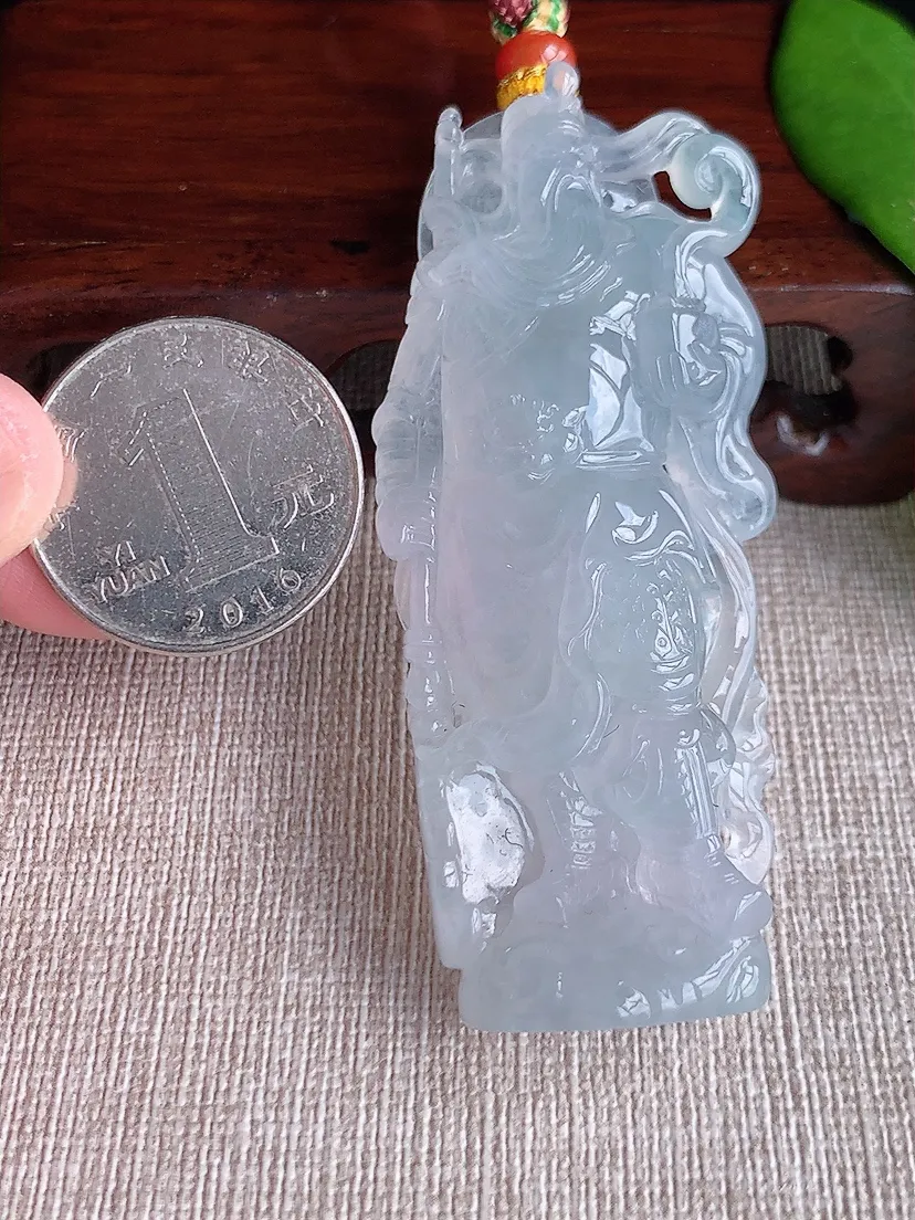 天然A货翡翠白月光关公吊坠尺寸68×29.5×11.8m量45.50g 0715