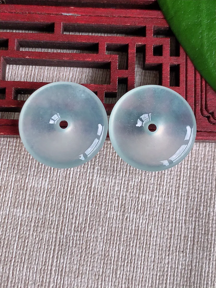 天然A货翡翠白月光平安扣吊坠一对尺寸21.6×5m量10.16g 0715