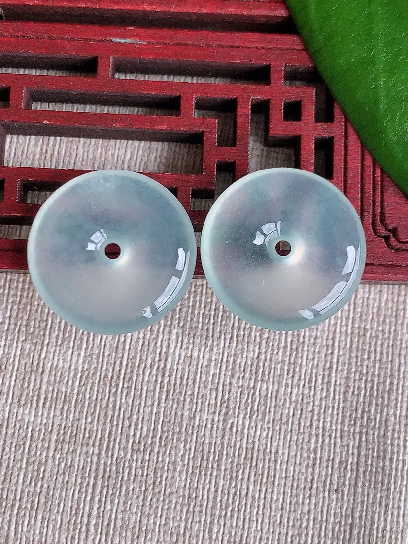 天然A货翡翠白月光平安扣吊坠一对尺寸21.6×5m量10.16g 0715