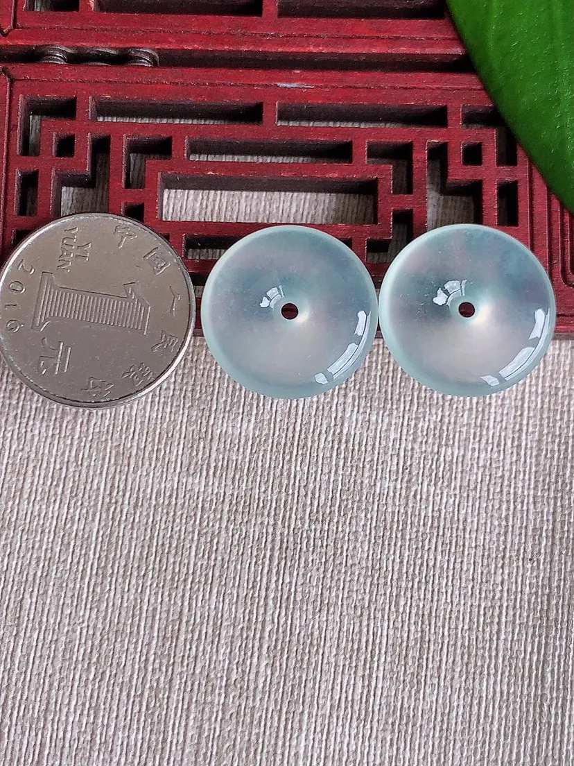 天然A货翡翠白月光平安扣吊坠一对尺寸21.6×5m量10.16g 0715