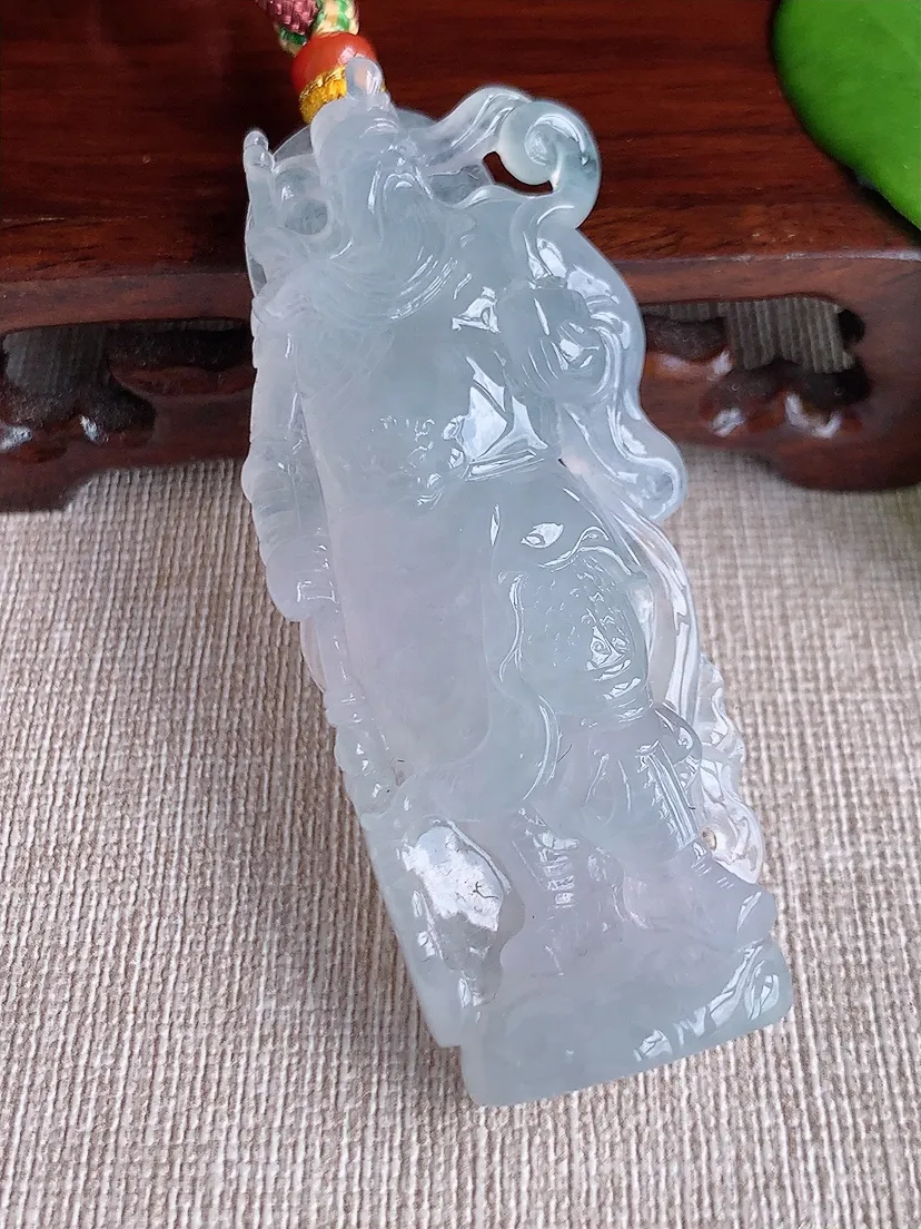 天然A货翡翠白月光关公吊坠尺寸68×29.5×11.8m量45.50g 0715