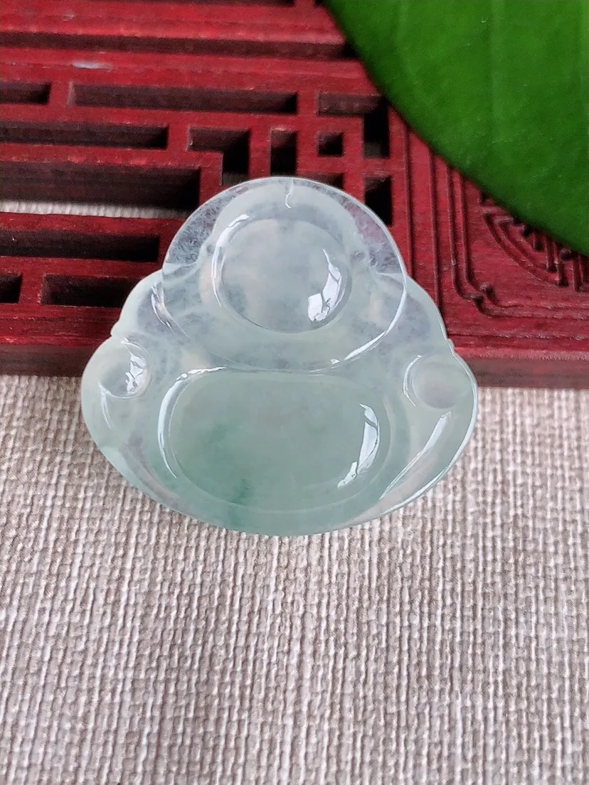 天然A货翡翠飘花佛公吊坠尺寸29.3×31.8×5.8m量8.44g 0717