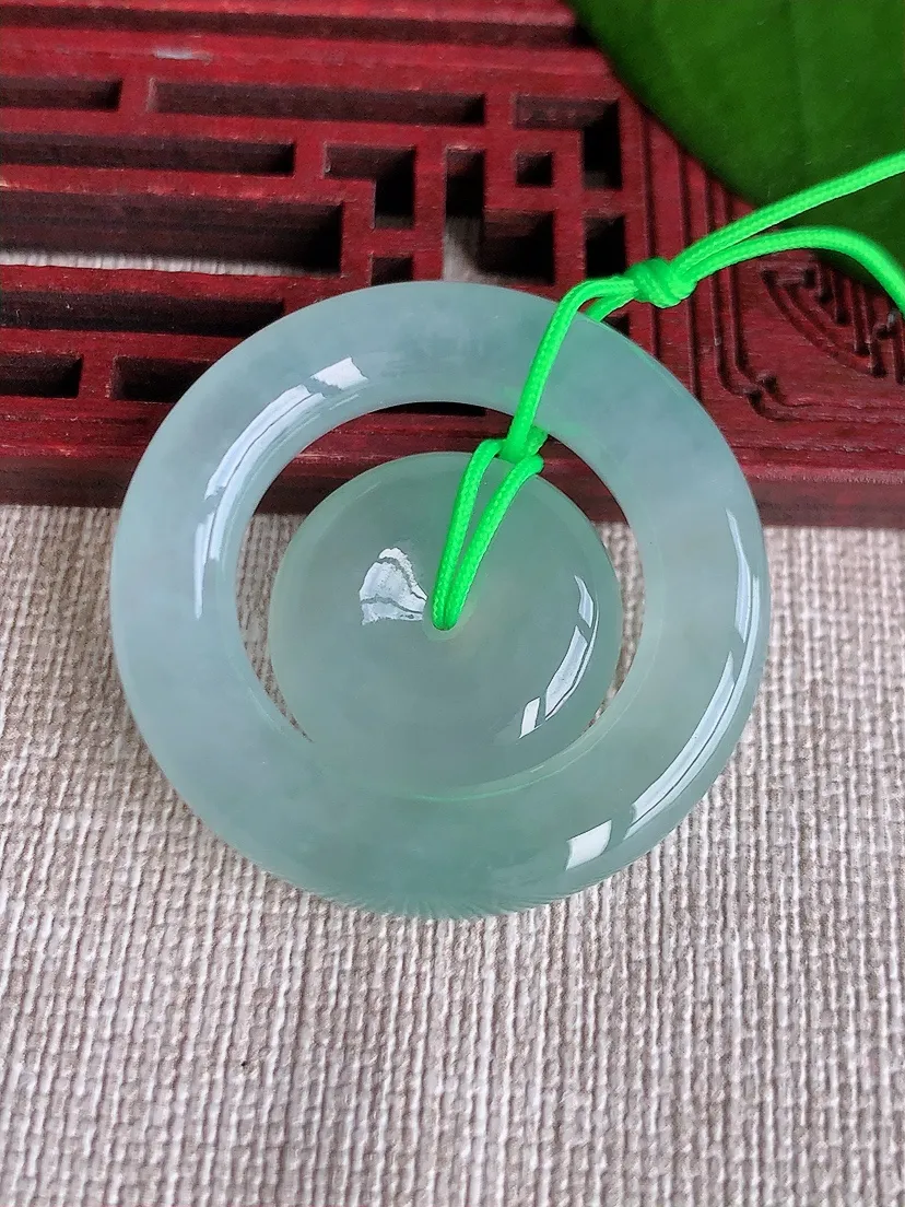 天然A货翡翠晴水子母平安扣吊坠尺寸35.7×6m量16.07g 0717