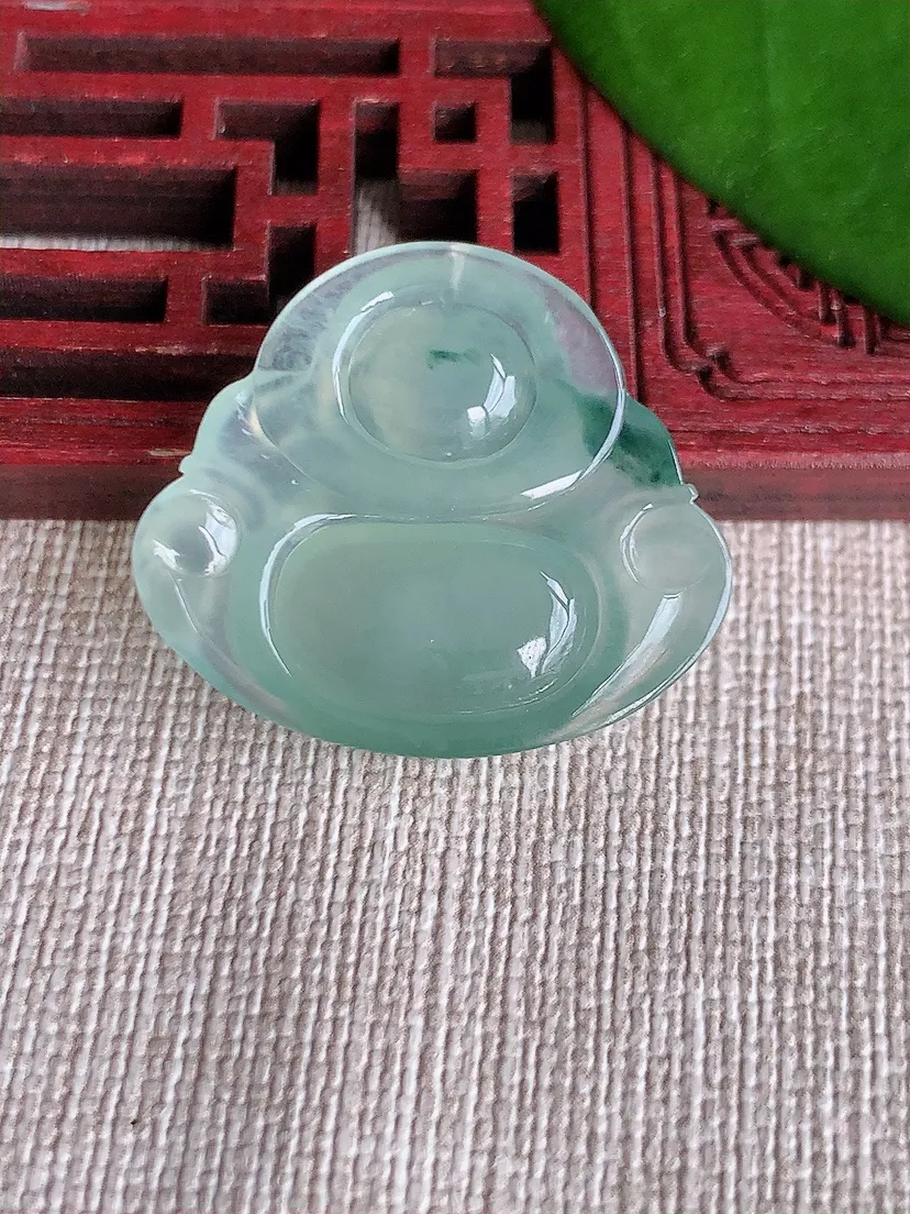 天然A货翡翠飘花佛公吊坠尺寸25×28.8×5.7m量6.14g 0717