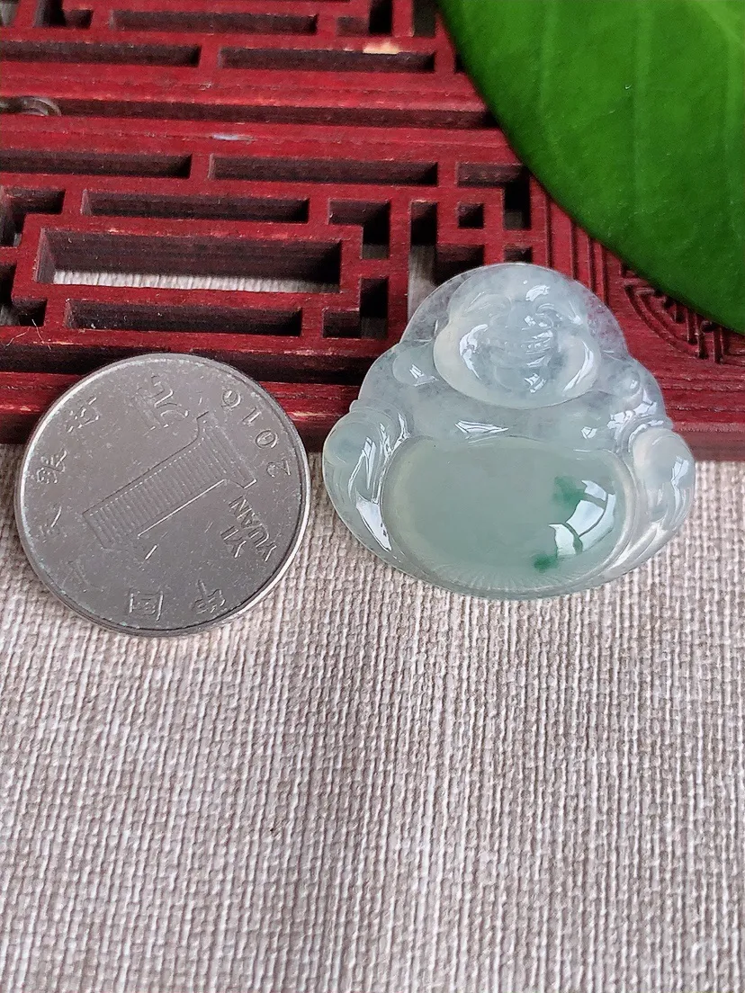 天然A货翡翠飘花佛公吊坠尺寸29.3×31.8×5.8m量8.44g 0717