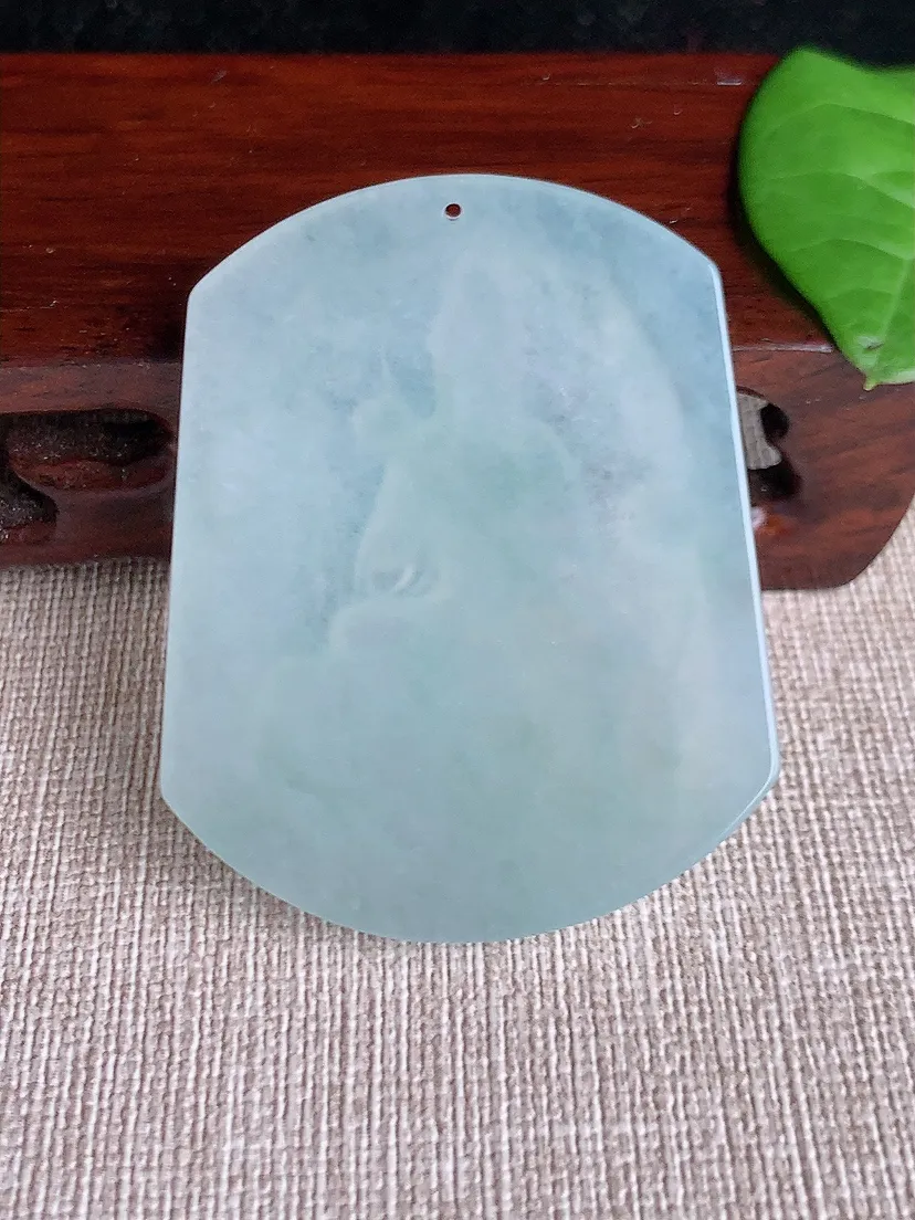 天然A货翡翠晴水一刀切普贤菩萨吊坠尺寸50.7×40.7×5.8m量27.33g 0717