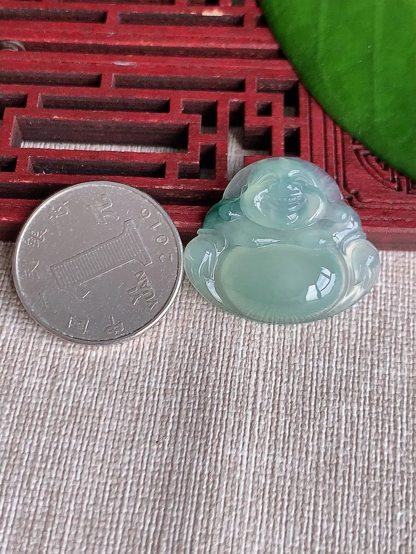 天然A货翡翠飘花佛公吊坠尺寸25×28.8×5.7m量6.14g 0717