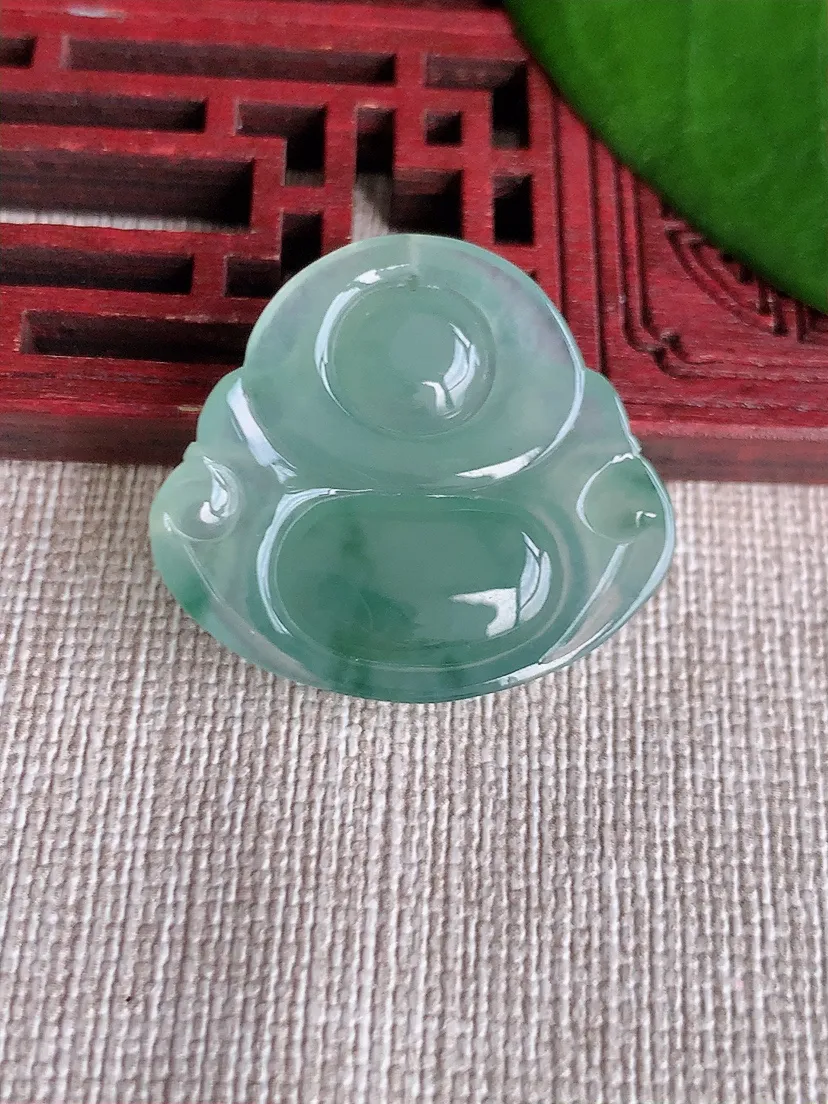 天然A货翡翠飘花佛公吊坠尺寸26×29×5.7m量6.67g 0717