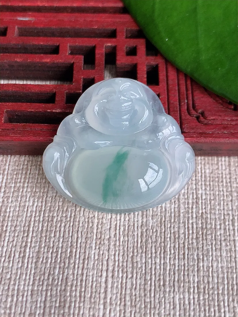 天然A货翡翠飘花佛公吊坠尺寸25.7×28.8×6.2m量7.10g 0718