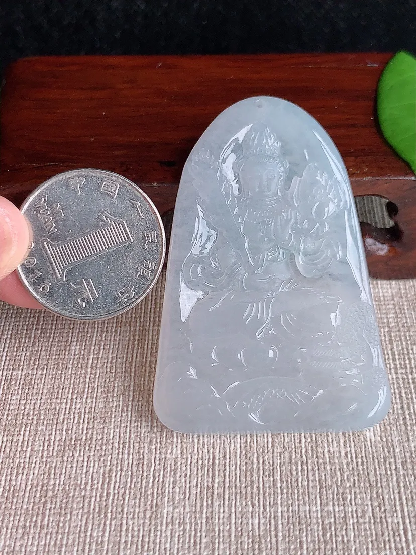 天然A货翡翠白月光虚空藏菩萨吊坠尺寸55.4×37.4×4.7m量24.22g 0718