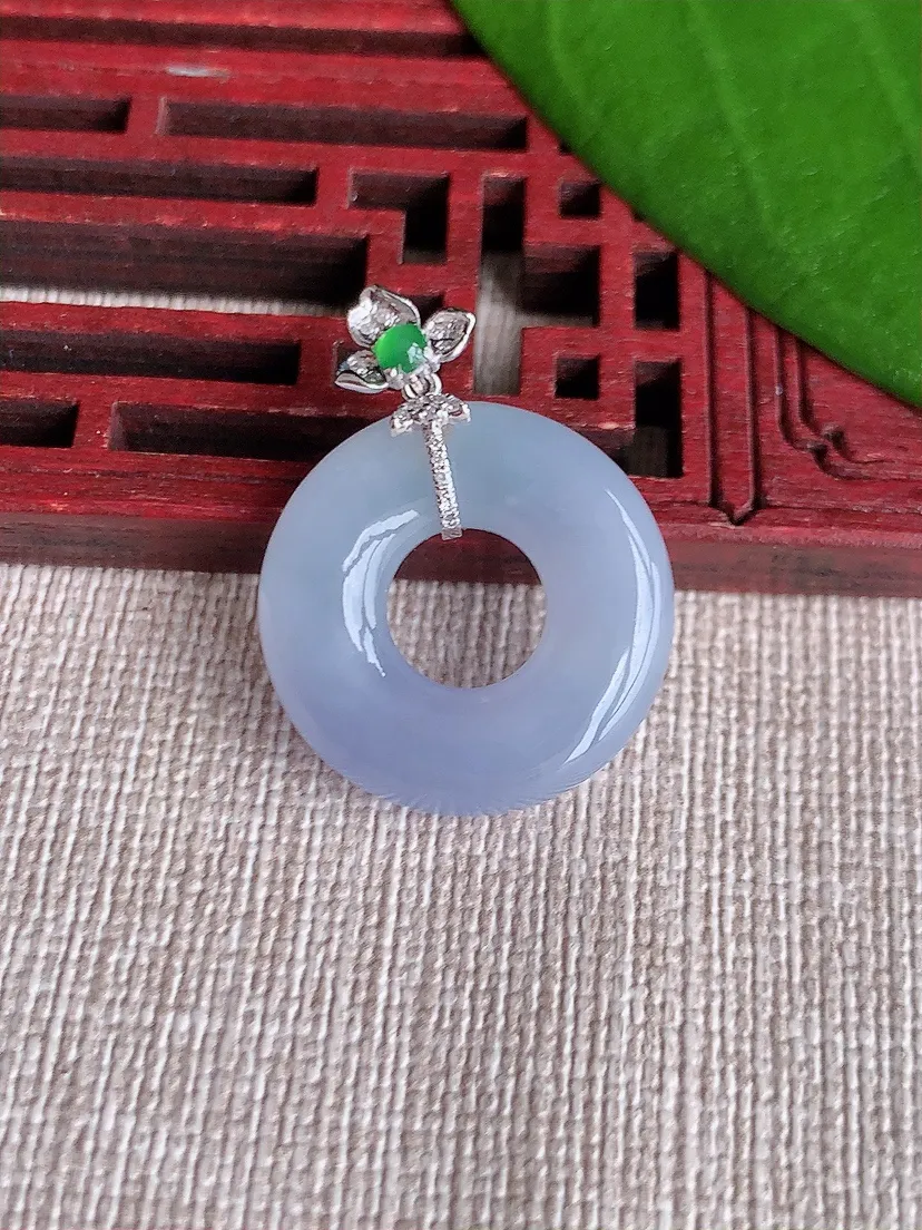 天然A货翡翠18K金伴紫罗兰平安环吊坠尺寸27×21×5.2m量5.04g 0718