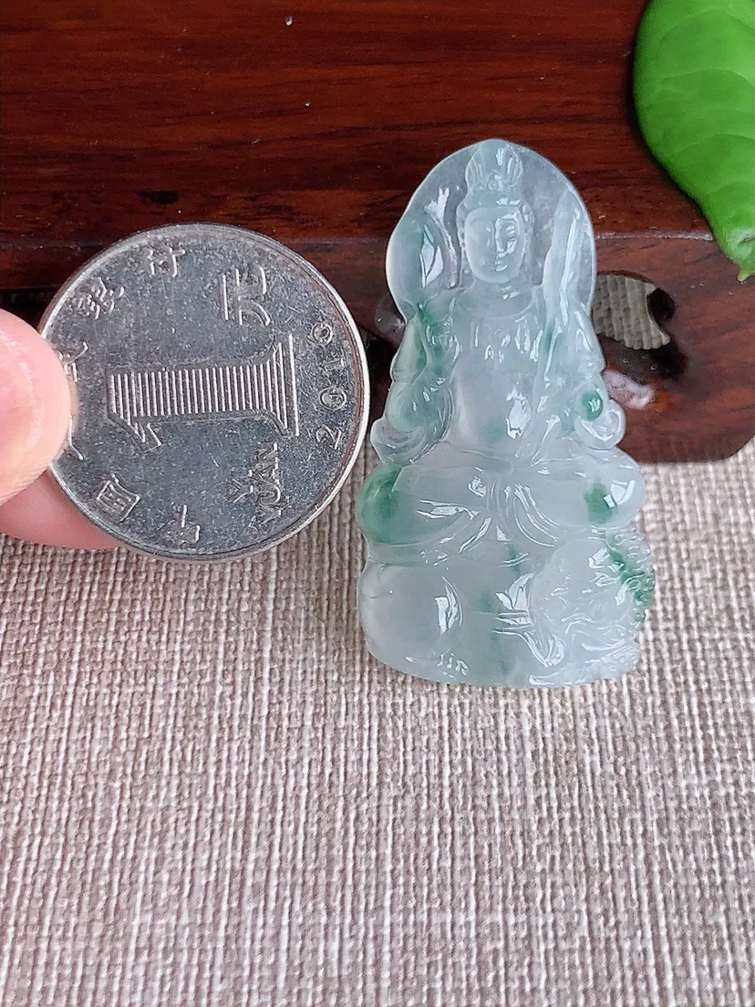 天然A货翡翠飘花文殊菩萨吊坠尺寸40.4×22×4.2m量7.06g 0718