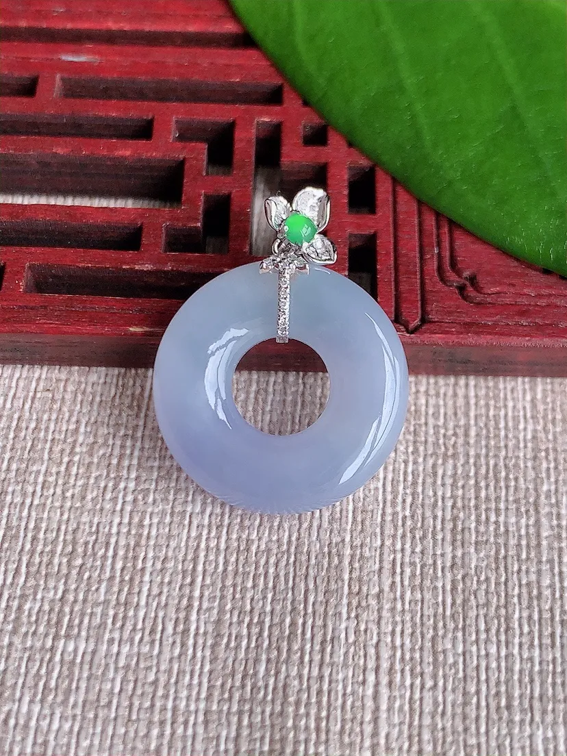 天然A货翡翠18K金伴紫罗兰平安环吊坠尺寸27×21×5.2m量5.04g 0718