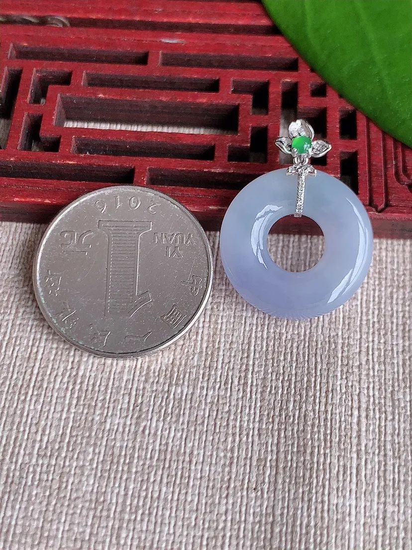 天然A货翡翠18K金伴紫罗兰平安环吊坠尺寸27×21×5.2m量5.04g 0718