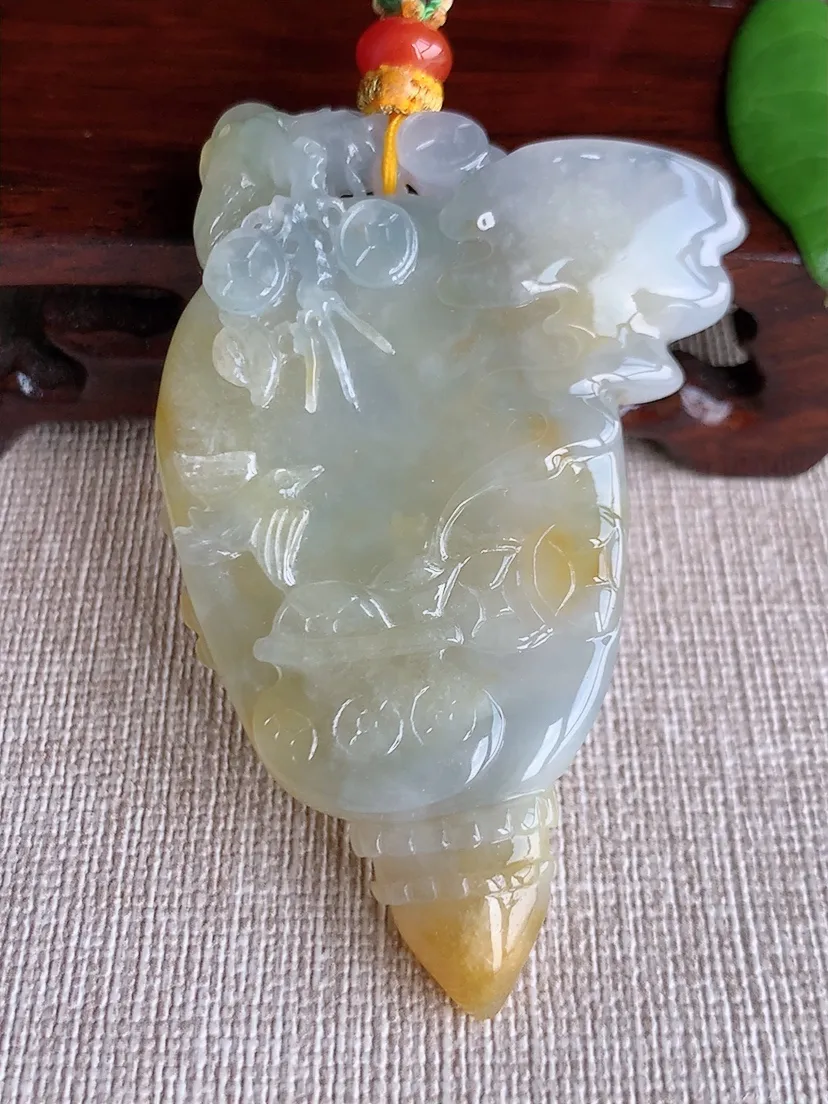 天然A货翡翠飘黄翡财神爷吊坠尺寸66×38.7×10m量38.60g 0718
