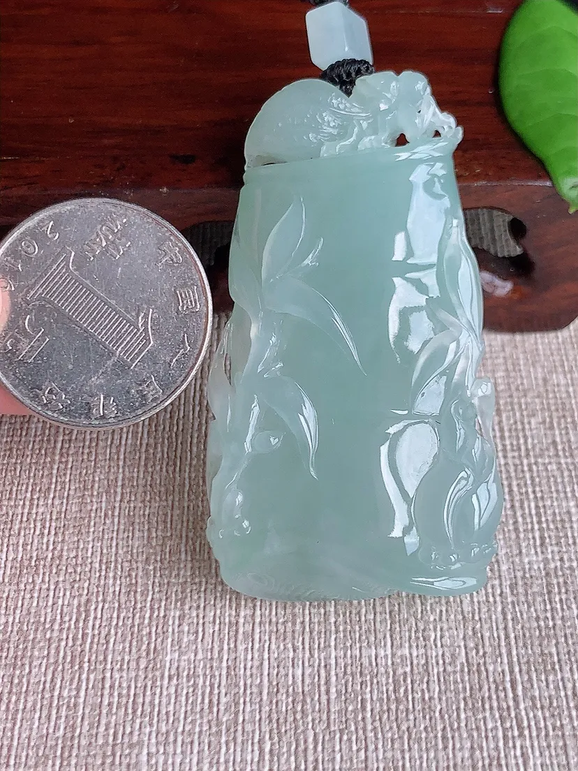 天然A货翡翠晴水竹节节节吊坠尺寸55.4×30.5×10m量40.00g 0718