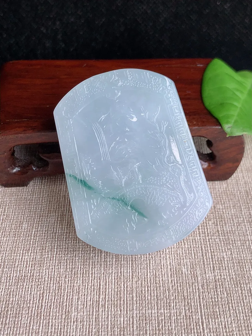 天然A货翡翠飘花意境山水牌吊坠尺寸53.5×40.6×11.3m量70.46g 0719
