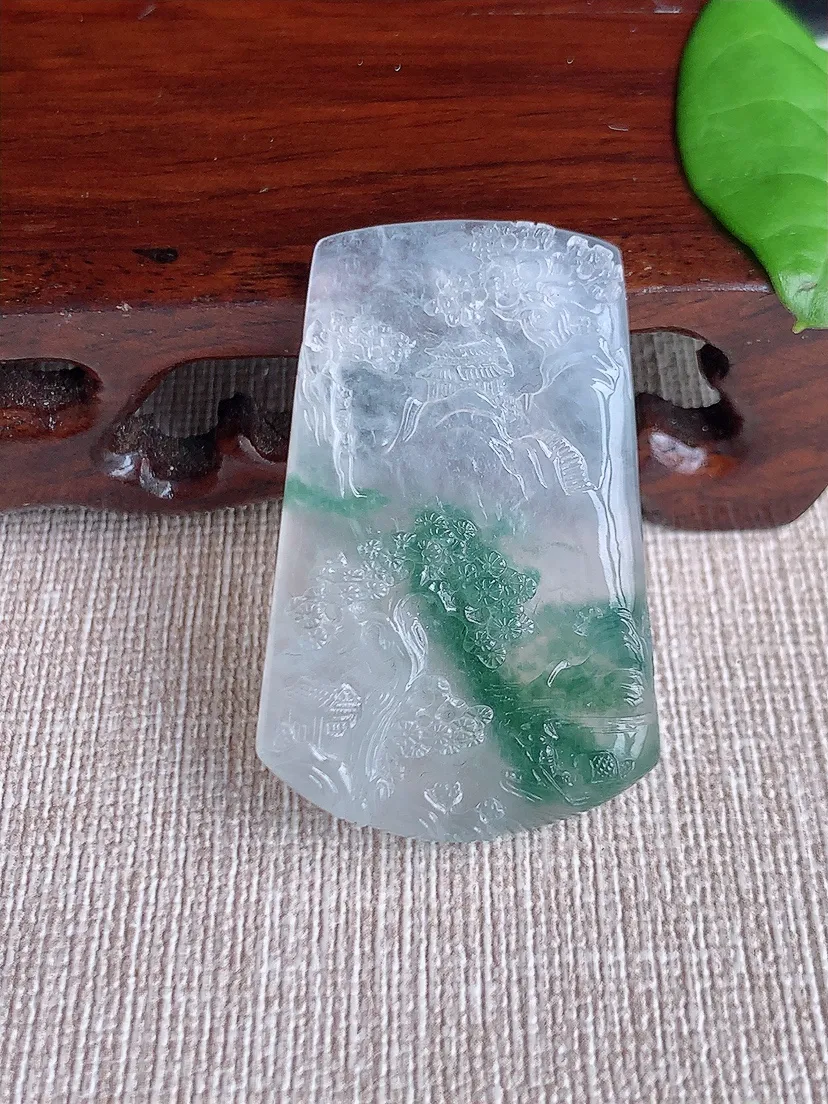 天然A货翡翠飘花意境山水件尺寸41×26.6×5.6m量15.00g 0719