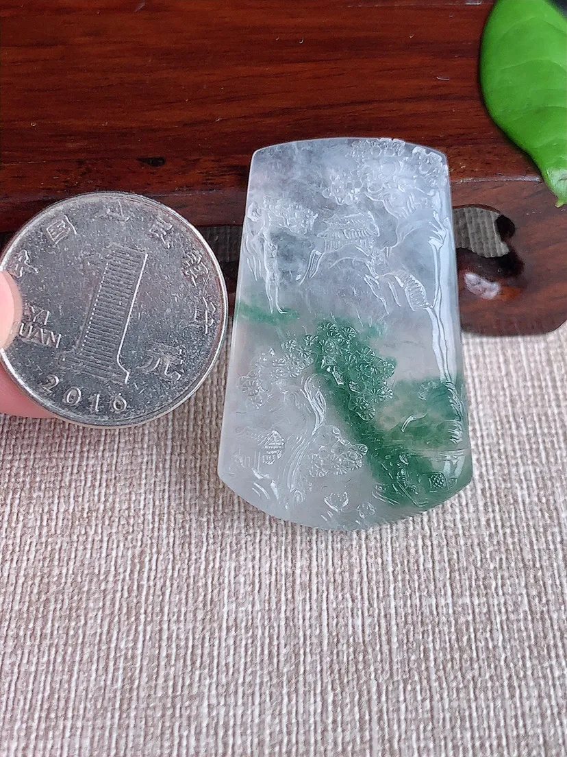 天然A货翡翠飘花意境山水件尺寸41×26.6×5.6m量15.00g 0719