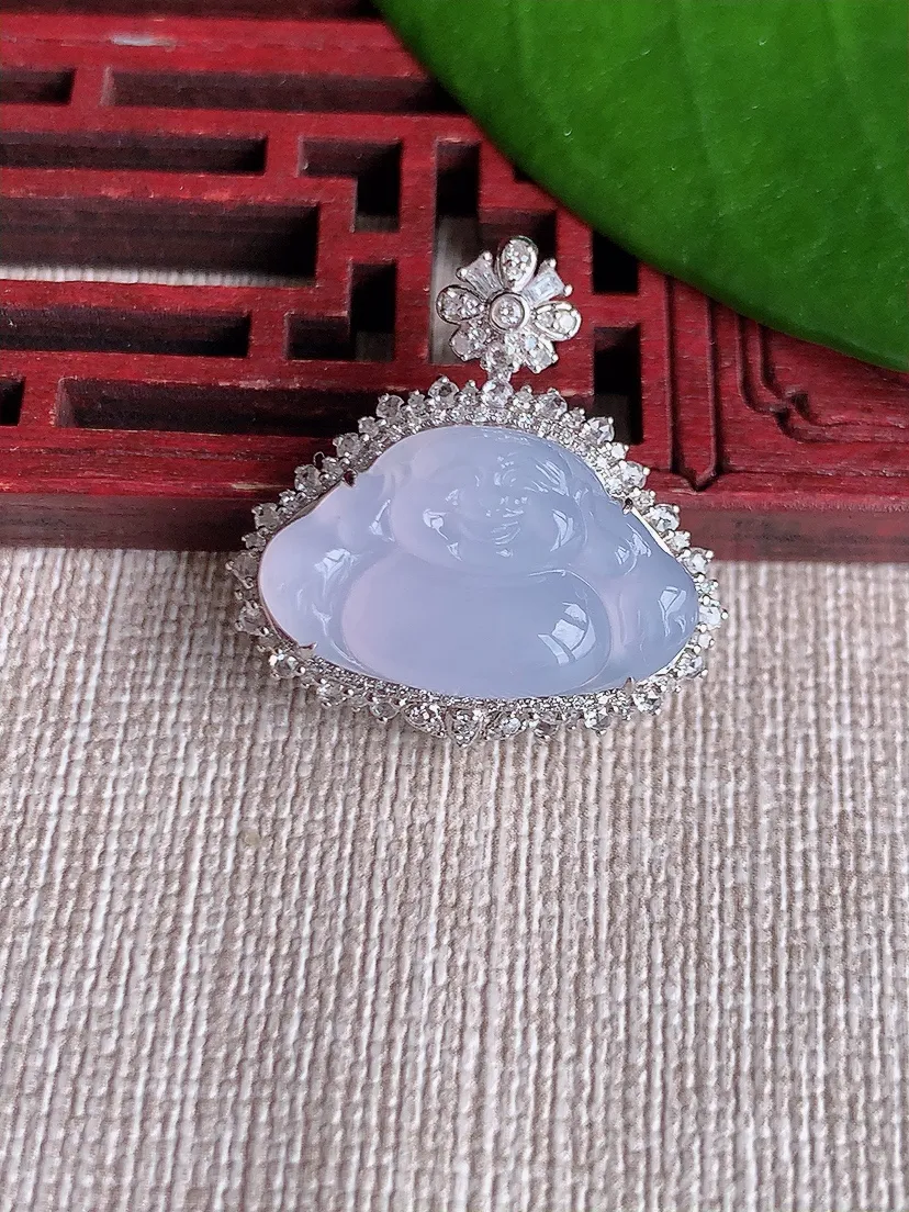 天然A货翡翠18K金伴紫罗兰佛公吊坠尺寸25×24.7×10裸石12.4×21m量5.14g 0719