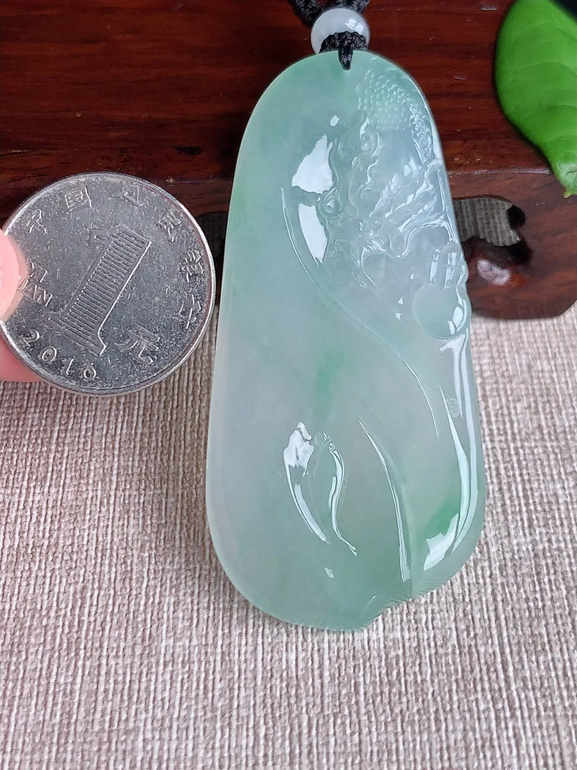 天然A货翡翠晴绿悟道龙牌吊坠尺寸64×29.7×4.8m量26.57g 0719