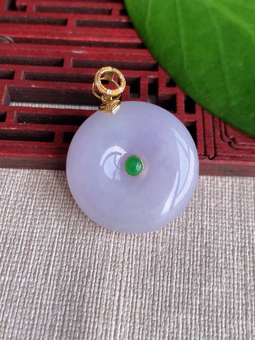 天然A货翡翠18K紫罗兰平安扣吊坠尺寸36×28×9.5m量17.19g 0719