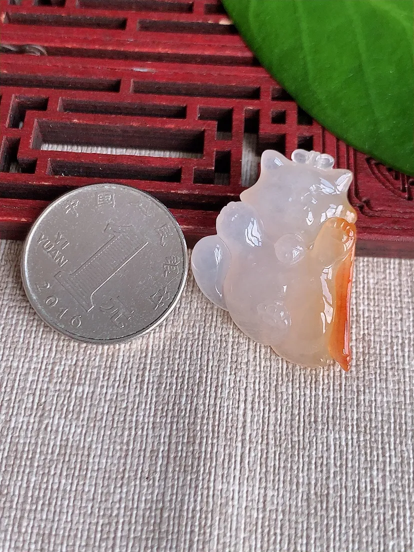 天然A货翡翠飘黄翡招财猫吊坠尺寸31.2×24.6×7.5m量9.43g 0719