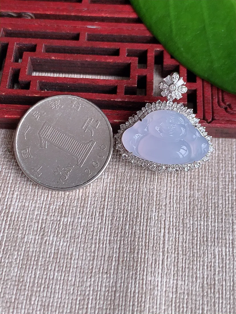 天然A货翡翠18K金伴紫罗兰佛公吊坠尺寸25×24.7×10裸石12.4×21m量5.14g 0719