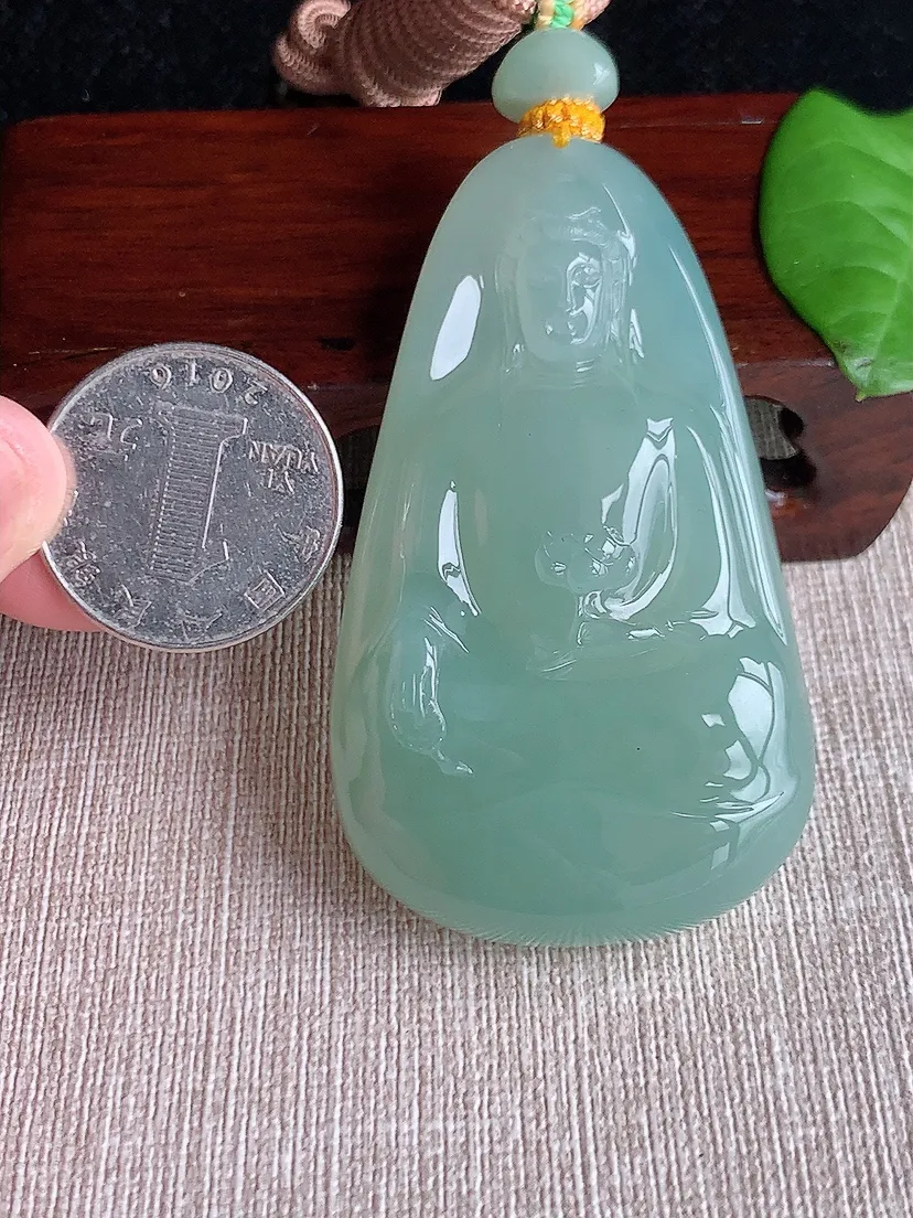 天然A货翡翠晴水大势至菩萨吊坠尺寸65.3×37.4×11m量64.30g 0720