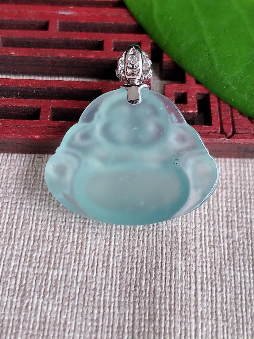天然A货翡翠18K金伴晴水一刀切佛公吊坠尺寸31.7×24.3×30.3×5.7m量8.38g 07