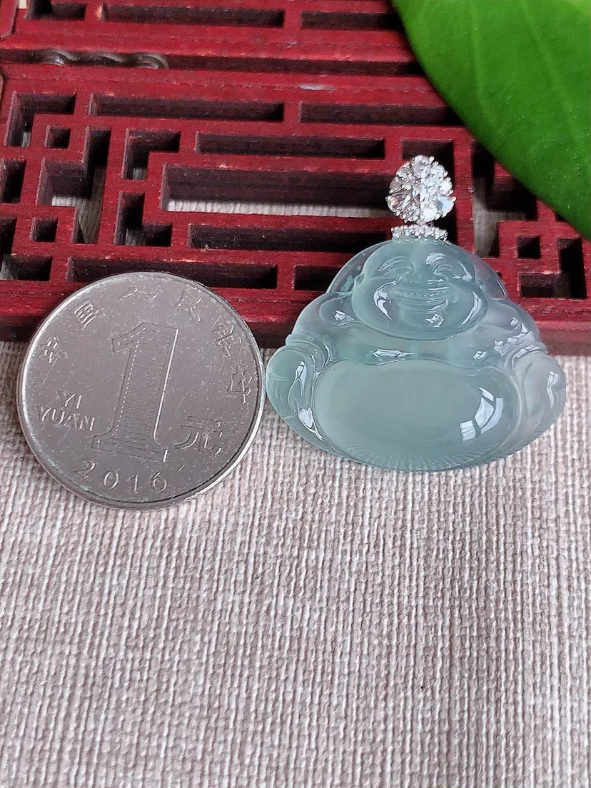 天然A货翡翠18K金伴晴水一刀切佛公吊坠尺寸31.7×24.3×30.3×5.7m量8.38g 0719