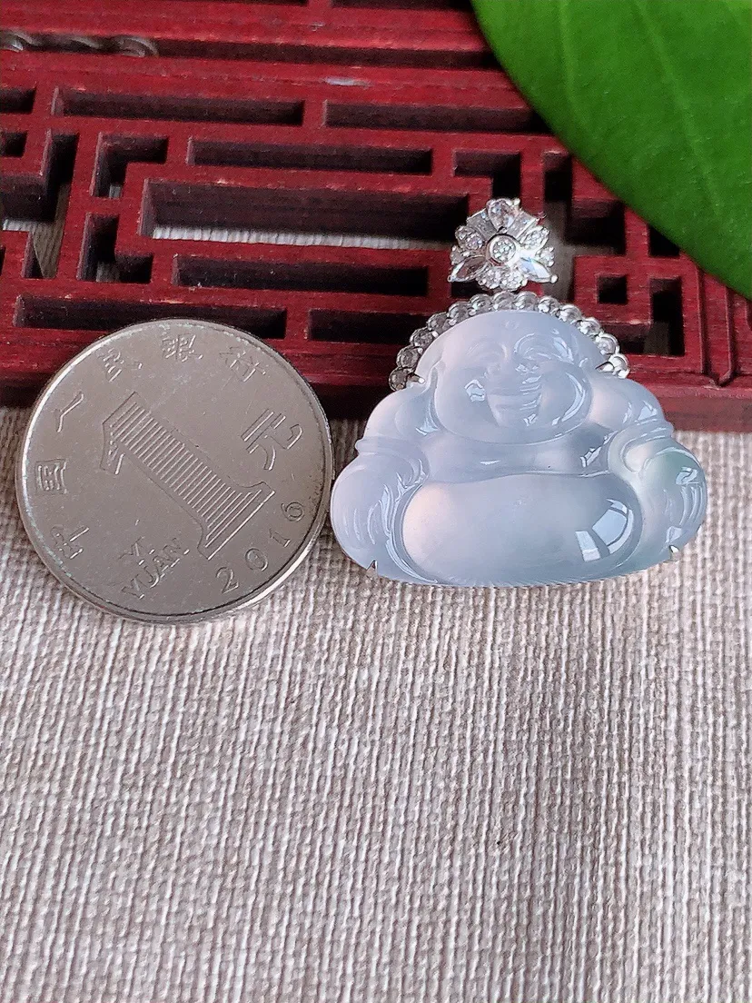 天然A货翡翠18K金伴白月光佛公吊坠尺寸30×20.6×28.6×10m量9.93g 0719