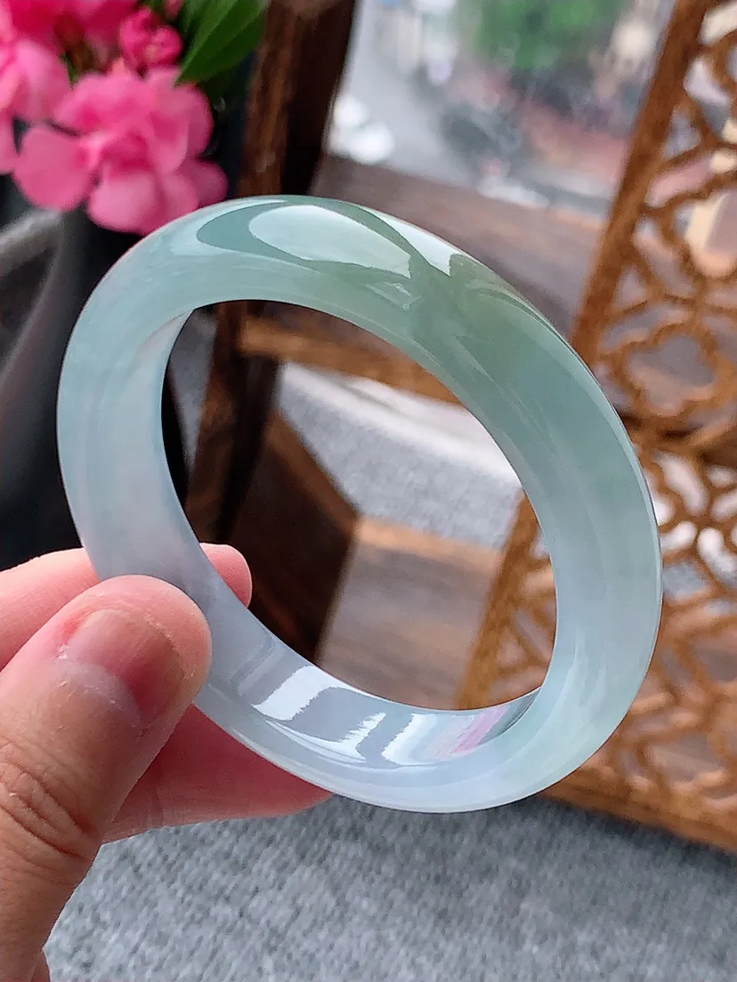 天然A货翡翠紫罗兰飘黄翡正装正圈手镯51-52小圈口 尺寸51×11.6×7.4mm 重量46.05
