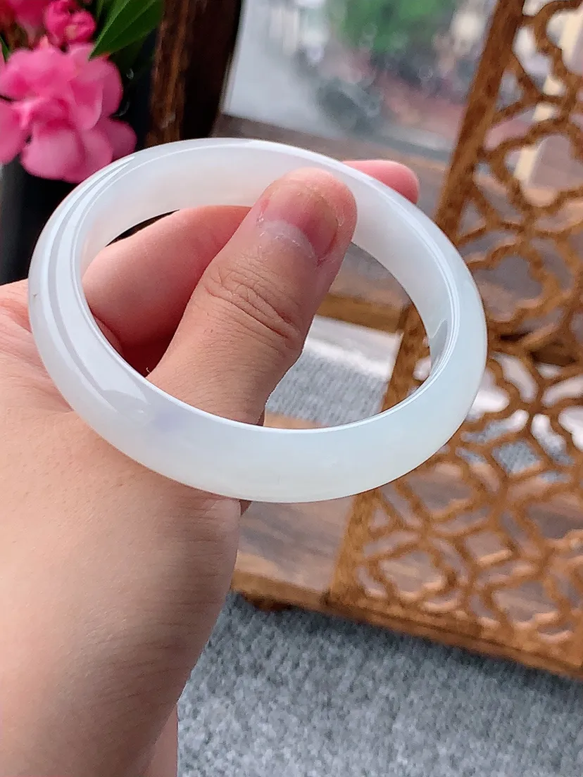 天然A货翡翠紫罗兰白月光正装正圈手镯54-55圈口尺寸54.8×12.3×7mm 重量46.28g 0722