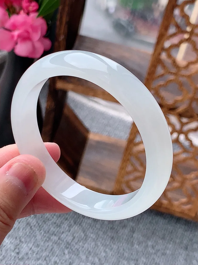 天然A货翡翠紫罗兰白月光正装正圈手镯54-55圈口尺寸54.8×12.3×7mm 重量46.28g 