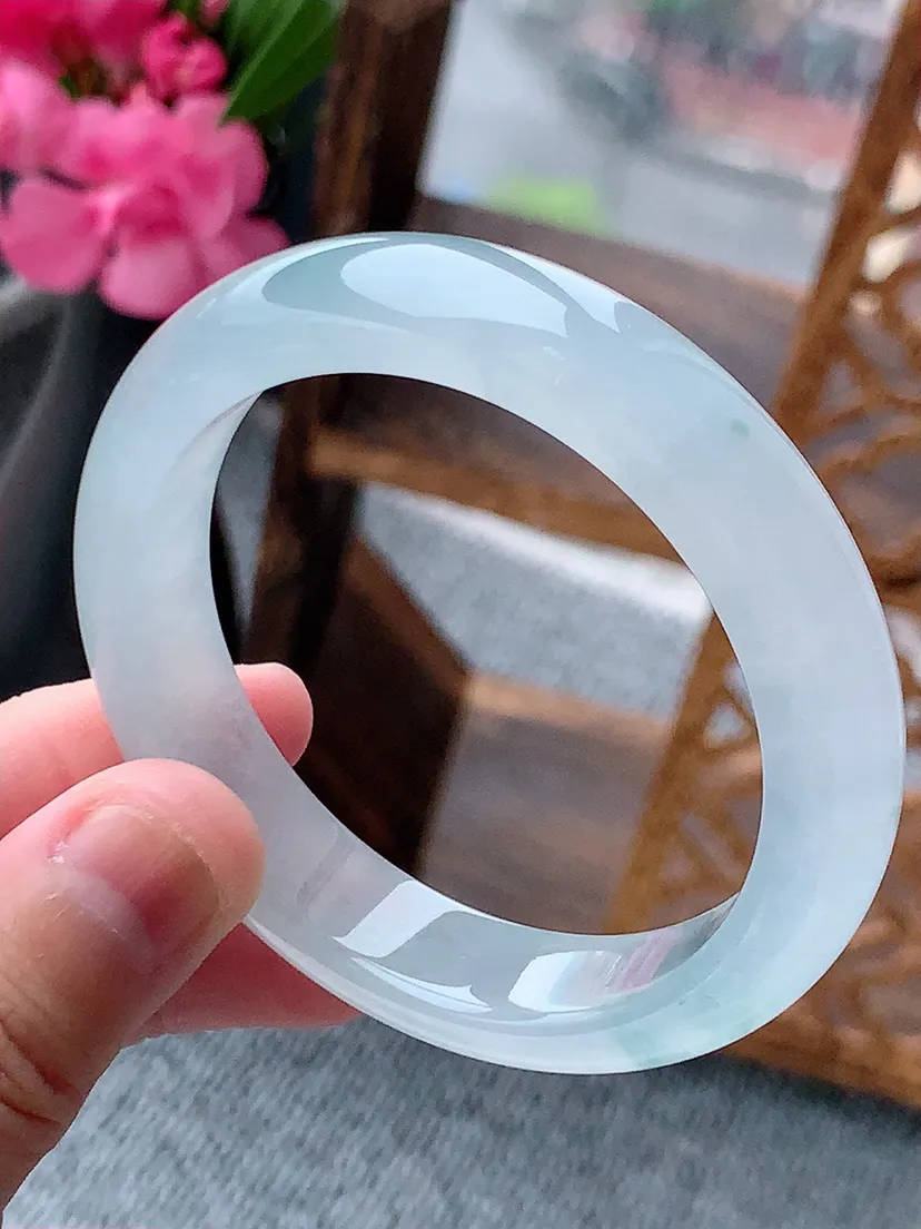 天然A货翡翠白月光正装正圈手镯50-51小圈口 尺寸50.5×11.8×7.8mm 重量44.96g 0722