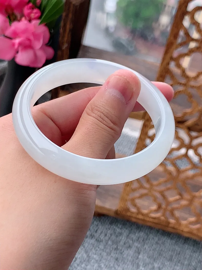 天然A货翡翠紫罗兰白月光正装正圈手镯54-55圈口尺寸54.8×12.3×7mm 重量46.28g 0722