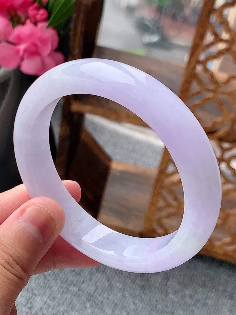 天然A货翡翠紫罗兰正装正圈手镯57-58圈口尺寸57.8×13×8.6mm 重量66.18g 072