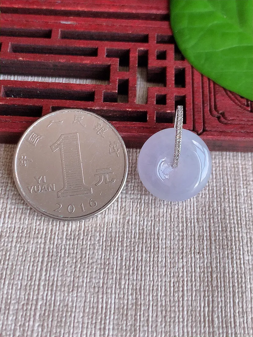 天然A货翡翠18K淡紫罗兰平安扣吊坠尺寸15.7×5.7m量3.54g 0724