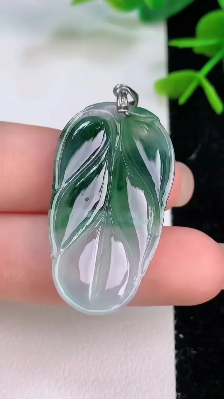 天然A货翡翠种飘花金枝玉叶 叶子吊坠，尺寸35.4-20.5-4，重量:5.78g
7月28日