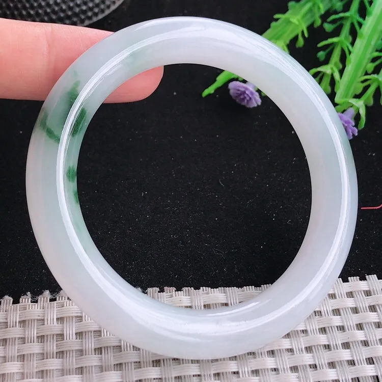 自然光55.210.5/10.2老坑冰胶水灵飘花圆条手镯翡翠玉镯美人镯