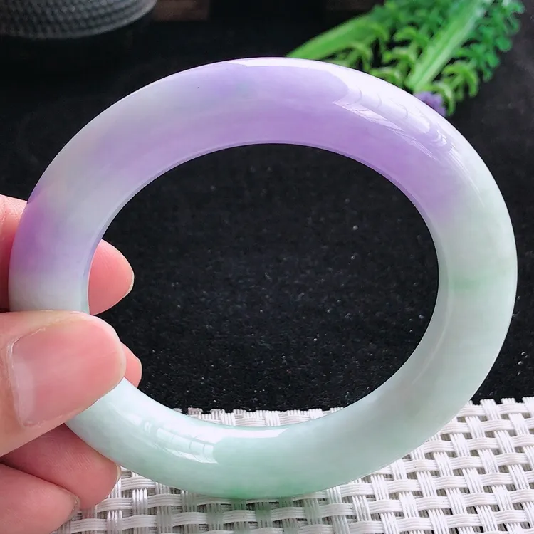自然光54.5/11.8老坑精美温润艳丽紫罗兰圆条手镯翡翠玉镯美人镯