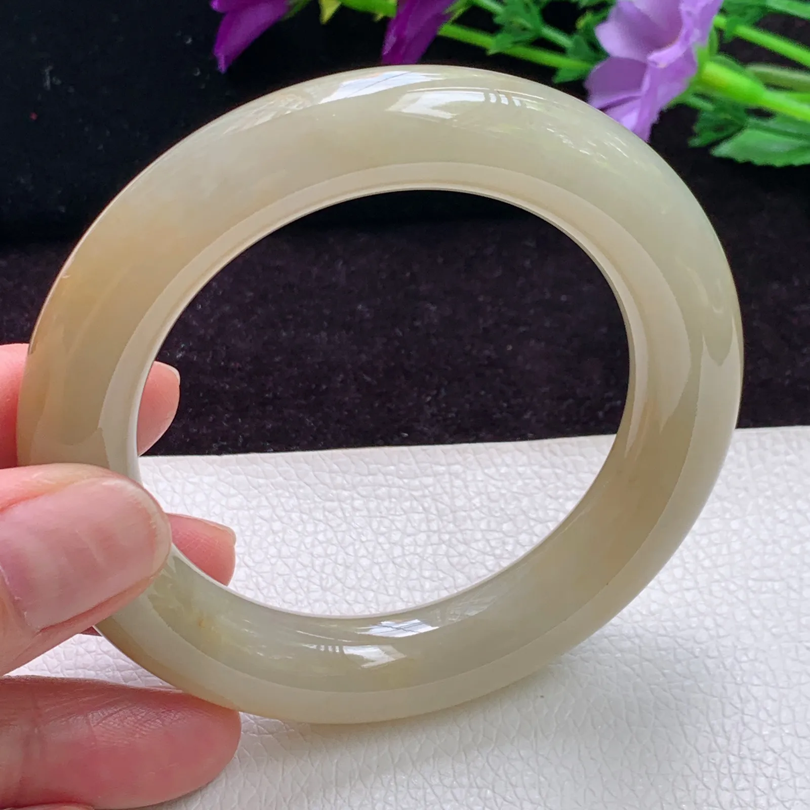 z胖镯54.5*12美人镯 精美冰黄招财圆条翡翠玉手镯 玉手环