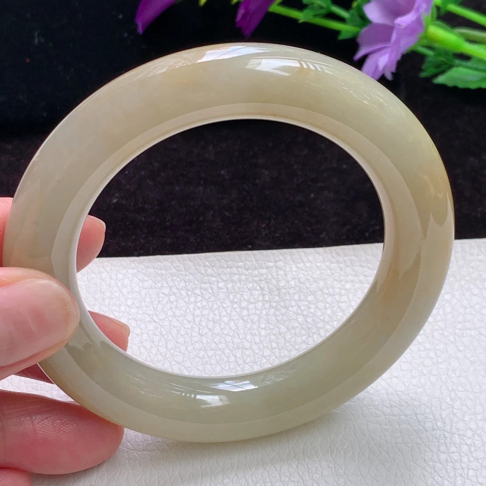 z胖镯54.5*12美人镯 精美冰黄招财圆条翡翠玉手镯 玉手环